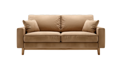 Contemporary beige loveseat stands on white. Use for interior design, home decor, product showcase, advertising.