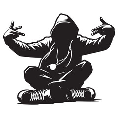Mysterious Silhouette Hooded Figure With Hand Gesture Art