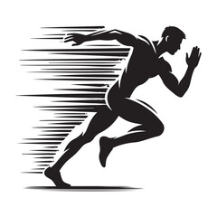 Black and White Silhouette Image of a Running Man