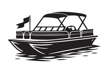Pontoon Boat on Water Silhouette Illustration for Summer Adventures