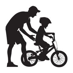 Fototapeta premium Supportive Father Silhouette Teaching Child to Ride A Bicycle