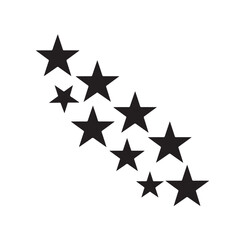 Fototapeta premium A dynamic cluster of nine solid black five pointed stars arranged in a diagonal flowing pattern against a clean white background