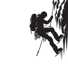 Silhouette Art of Climber Ice Climbing Down Ice Wall