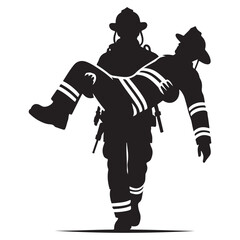 Brave Firefighter Rescuing Person Silhouette Vector Illustration