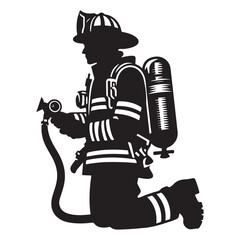 Brave Firefighter Silhouette Vector Graphic in Action Pose