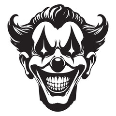 Scary Clown Face Vector Silhouette for Halloween and Horror Designs