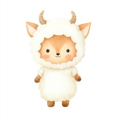 Naklejka premium Cute Deer in Sheep Costume, Watercolor Illustration