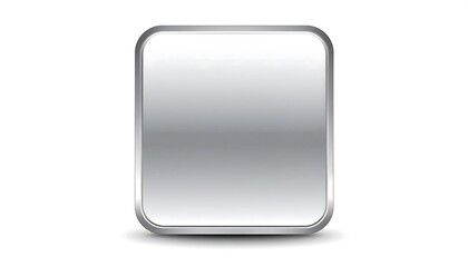 A metallic silver square button