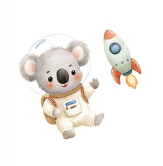 Cute Koala Astronaut in Space with Rocket