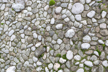 Texture of stones with moss as background, closeup
