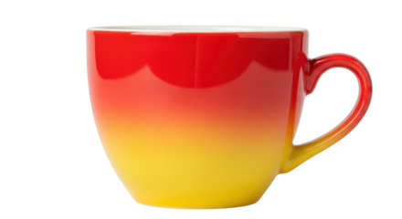 Red and yellow gradient ceramic mug isolated on transparent background