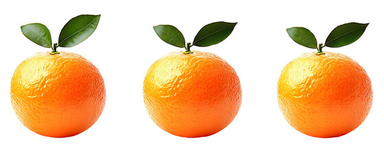Three Vibrant Oranges Displayed Against Black Background Featuring Fresh Green Leaves and Textured Rind Detail