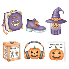 Naklejka premium Get ready for Halloween with fun pumpkin accessories, costume kits, and spooky spell books