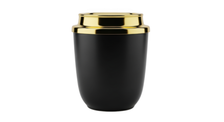 Sleek black and gold tall container isolated on transparent background