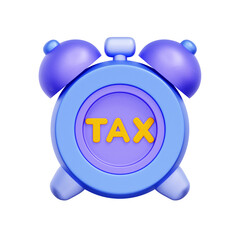 3D icon of an alarm clock with the word TAX on its face For tax season reminder, tax payment deadline, filing date alert, time to pay tax.