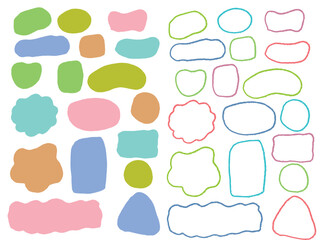 Hand drawn grunge textured text box frames set with uneven doodle wavy edge. Colorful rectangles squares circles ovals collection