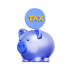 3D icon of a piggy bank with a tax coin For saving for tax payments, tax fund, personal finance for tax, budget for taxes.