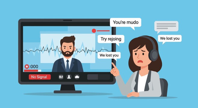 Frustrated woman experiencing technical difficulties during a video conference call