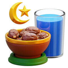 3D Dates and Drink for Iftar Illustration