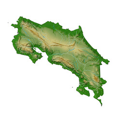Costa Rica elevation map with tropical terrain