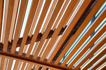 Obraz premium Texture of wooden planks outdoors, bottom view