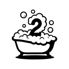 Bubble bath with bubbles forming number 2 relaxing bath time icon
