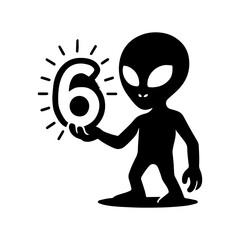 Alien holding number 6 – fun birthday extraterrestrial theme
