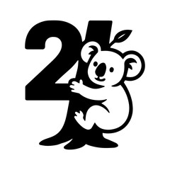 Obraz premium Koala climbing number 2 tree trunk – cute birthday animal theme 
