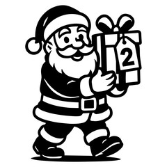 Santa carrying gift with number 2 tag – second Christmas birthday celebration
