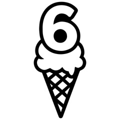 Ice cream cone for 6th birthday party – dessert, summer treat icon
