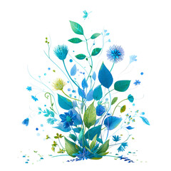 Elegant floral arrangement with blue and green leaves on a black background display