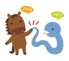 午年・巳年 干支交代キャラクターイラスト/ハイタッチ02