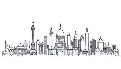 Modern city skyline graphic, perfect for travel, tourism, and urban development concepts