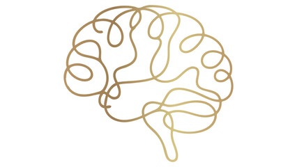 Golden Brain Outline on Transparent Backdrop Symbolizing Intelligence and Thought Process