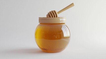 3D model of a honey jar with dipper on white background