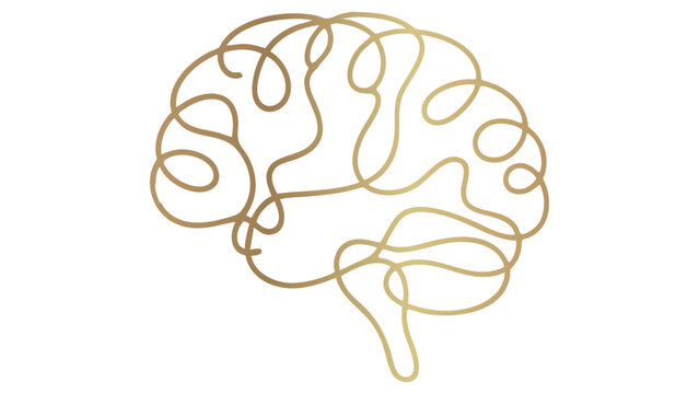 Golden Brain Outline on Transparent Backdrop Symbolizing Intelligence and Thought Process