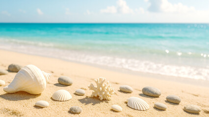 Peaceful Coastal Scene with Shells and Ocean