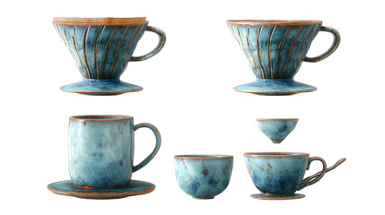 Exquisite collection of four elegant cups and a cup with saucer for the perfect beverage experience.