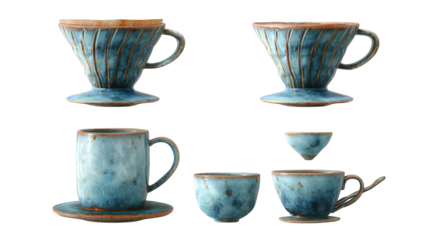 Exquisite collection of four elegant cups and a cup with saucer for the perfect beverage experience.