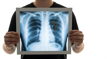 A person holding an X-ray of the human chest. 