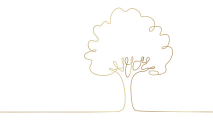 Golden Tree Line Art on Transparent Background for Nature and Environment Concepts