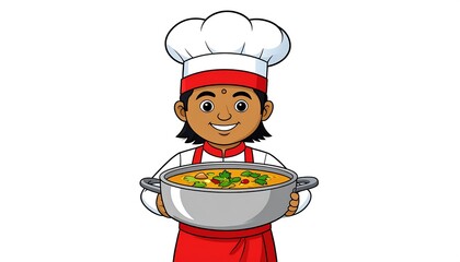 Cartoon chef holding a pot of food