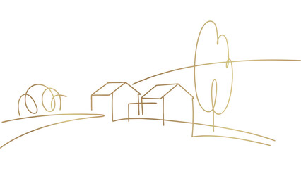 Abstract Golden Outline of Houses and Trees on Transparent Background Design