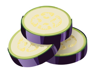 Fresh Organic Eggplant Round Slices - Vector Illustration