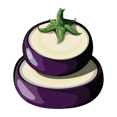 Round Fresh Eggplant Slices Stack - Vector Illustration