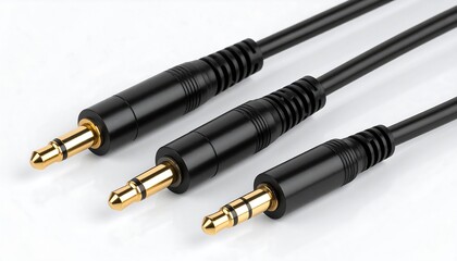 Close-up of black audio cables with gold connectors
