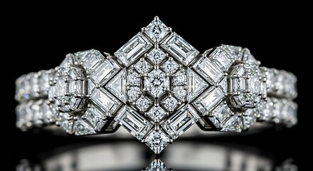 Exquisite Diamond Ring Set Showcasing Intricate Geometric Patterns and Sparkling Brilliance