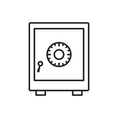 Secure bank vault line icon with a dial lock, ideal for illustrating security, finance, data protection, savings, or safe storage in fintech apps, banking platforms, and financial services.