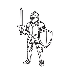 Obraz premium Black and White Medieval Knight with Sword Vector Illustration
