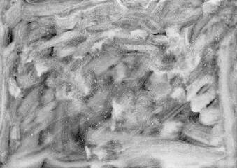 Black and white paint brush strokes background. Abstract grunge texture graphic element. Wet paint smudge for overlay design.